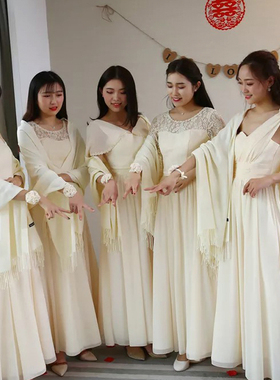 香槟伴娘服披肩旗袍晚礼服外搭两用保暖豆沙灰色咖色卡其姐妹服搭