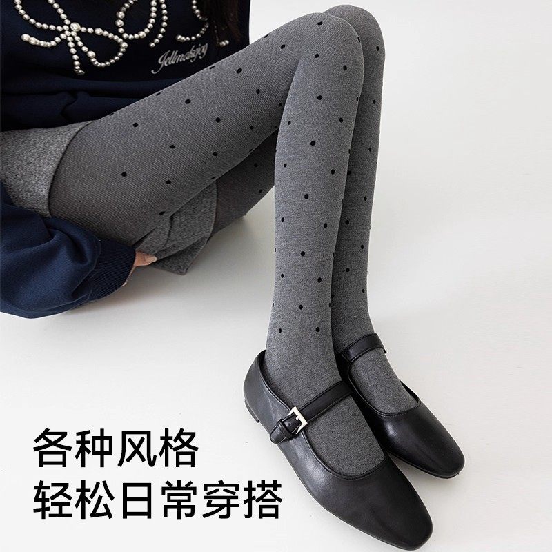 灰色波点miu系穿搭秋冬加厚保暖外穿打底裤显瘦竖条纹压力连裤袜,淘宝优惠券,粉丝福利购,淘宝优惠卷