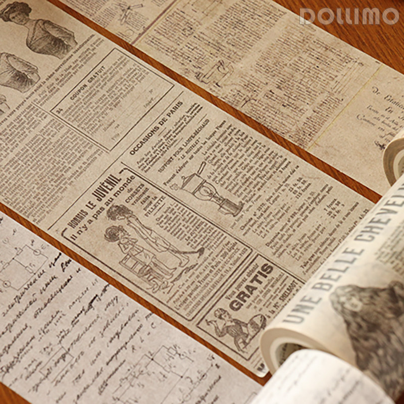 do家 手帐欧美复古英文文字款和纸胶带整卷8米 旧报纸旧地图复古手账