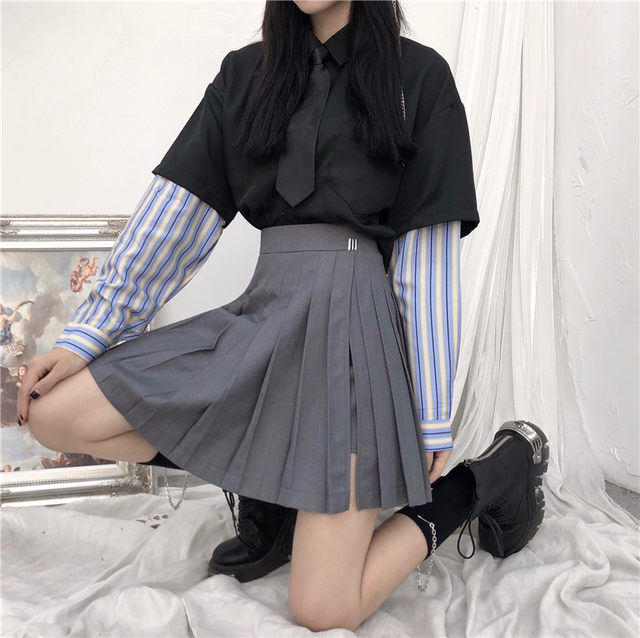 Large size irregular short skirt pleated slit A-line skirt for women fat mm high waist slim skirt pleated skirt spring and summer