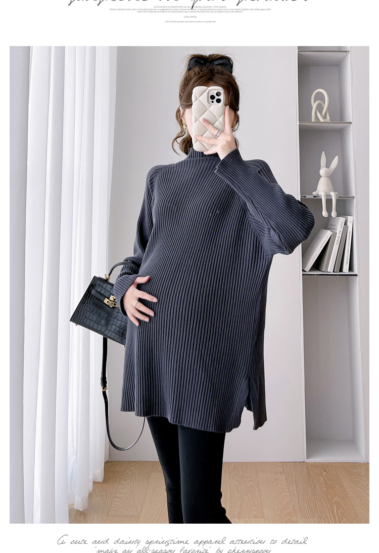 大码孕妇毛衣女打底衫秋冬中长款半高领连衣裙百搭上衣潮妈200斤 - 图3