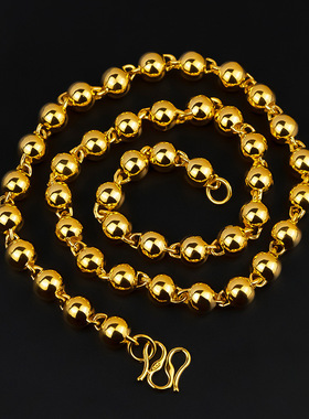 金店1:1同款越南沙金实心光珠圆珠佛珠项链 纯铜镀金男士实心项链