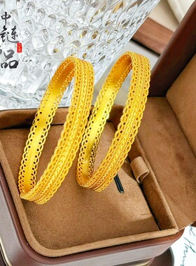 直播爆款古法沙金镂空花丝腰缠万贯手镯戒指 新中式蕾丝麦穗手环