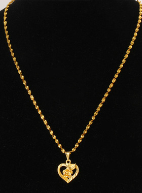 爆款沙金爱心项链女里外一色铜镀金新款心形项链围脖链不掉色项坠
