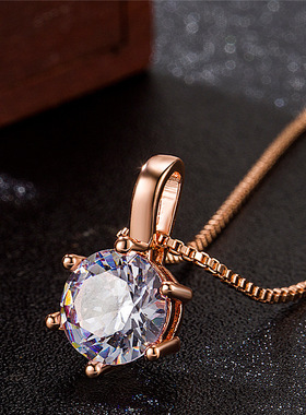 热卖镀18k铂金高碳钻石经典六爪仿真钻吊坠 清新简约锁骨链吊坠