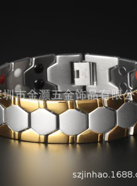 厂家直销球型保健手链　民族风镶嵌手链 宽版男士手环 钛钢磁石手