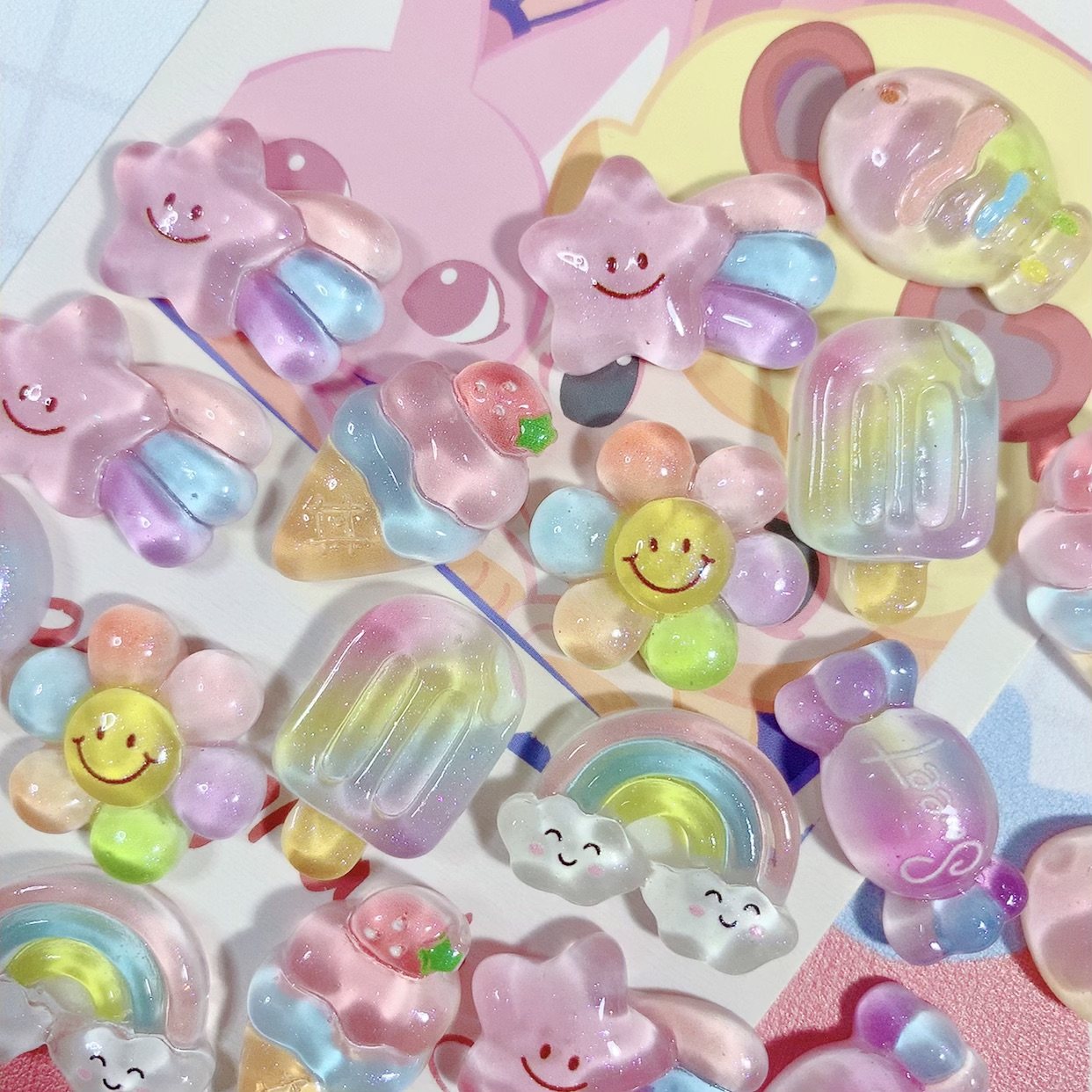 可爱彩虹星星糖果 透色树脂配件儿童手工diy奶油胶发夹手机壳材料,淘宝优惠券,粉丝福利购,淘宝优惠卷