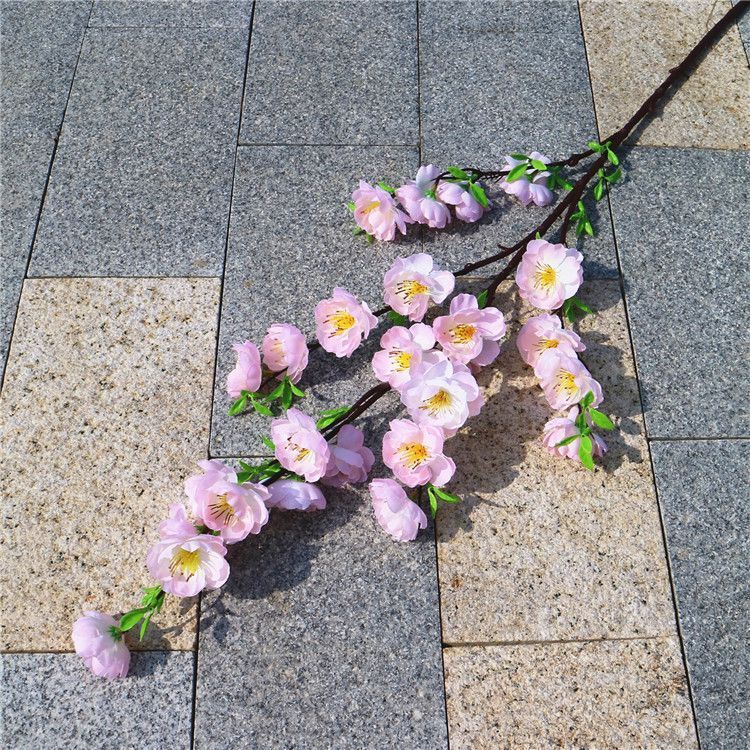 仿真桃花枝客厅假花单支绢布花干花摆件室内装饰树落地樱花枝-图1