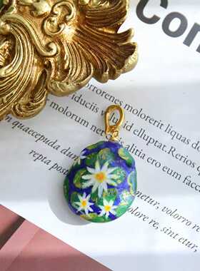 MJ绘饰手作油画风珍珠项吊坠睡莲