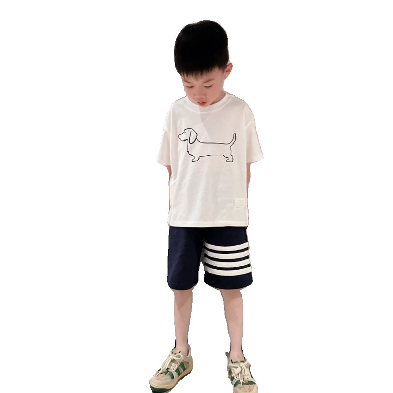 兄妹装儿童夏季男女童小中大简约白色狗狗短袖T恤短裤百褶裙子,淘宝优惠券,粉丝福利购,淘宝优惠卷