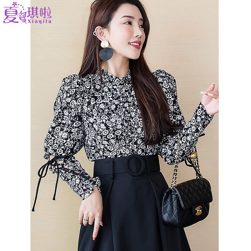 秋装新款复古港味立领气质长袖衬衫 夏琪啦衬衫