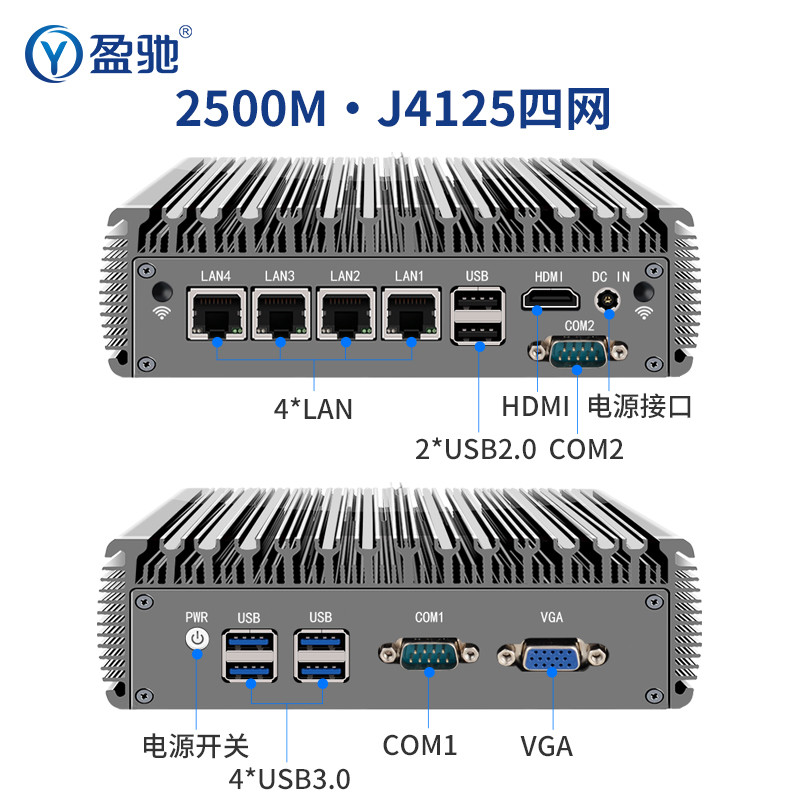 盈驰软路由主机2.5G千兆网卡酷睿十代2500M六网口视觉微型工控机J1900/J4125/N5105/10210U/10510U软路由器-图2