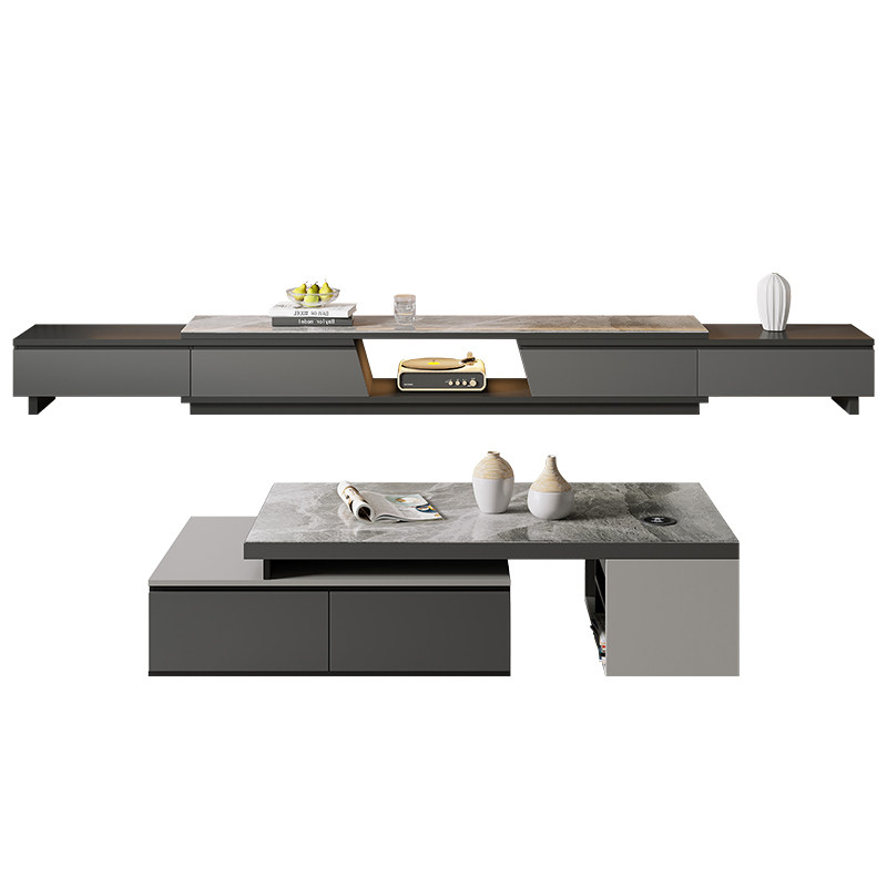 现代伸缩岩板组合套装轻奢超长茶几 宝伦家居电视柜