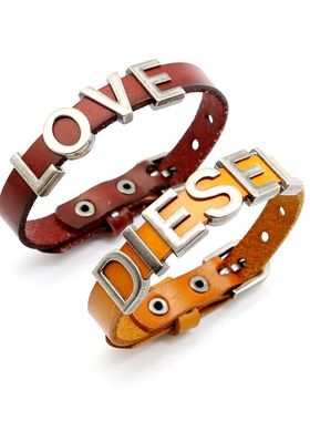 潮流饰品英文字母手环手链配件 diy手工窜珠皮带真皮表带手链