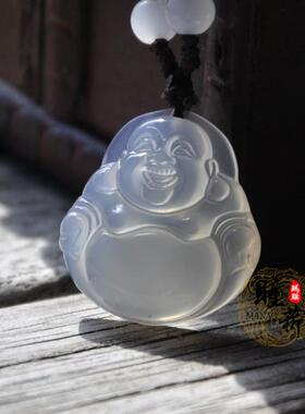 天然玛瑙玉髓弥勒佛吊坠玉石项链