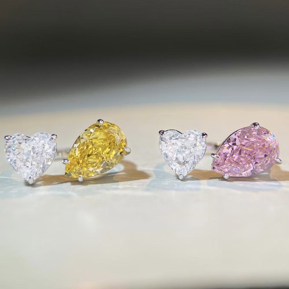 Love drop double stone design open adjustable ring