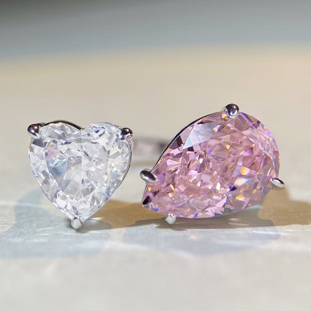 Love drop double stone design open adjustable ring