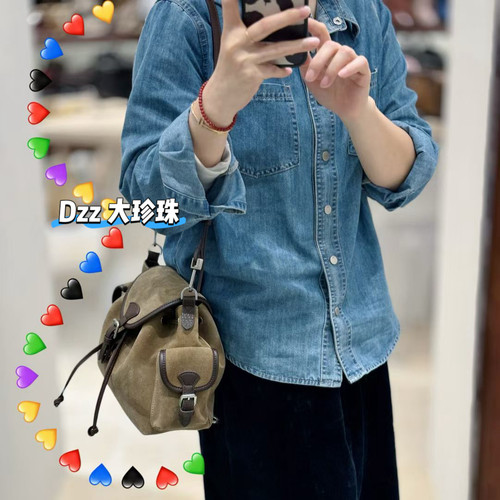 原厂正品真皮复古磨砂牛皮双肩包背包新款抽绳设计单肩挎包流浪包 - 图0