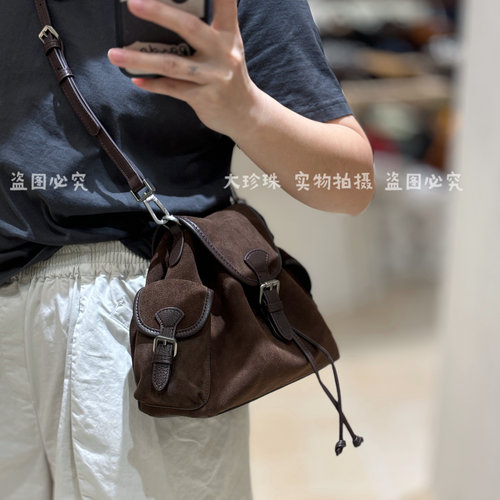 原厂正品真皮复古磨砂牛皮双肩包背包新款抽绳设计单肩挎包流浪包 - 图2