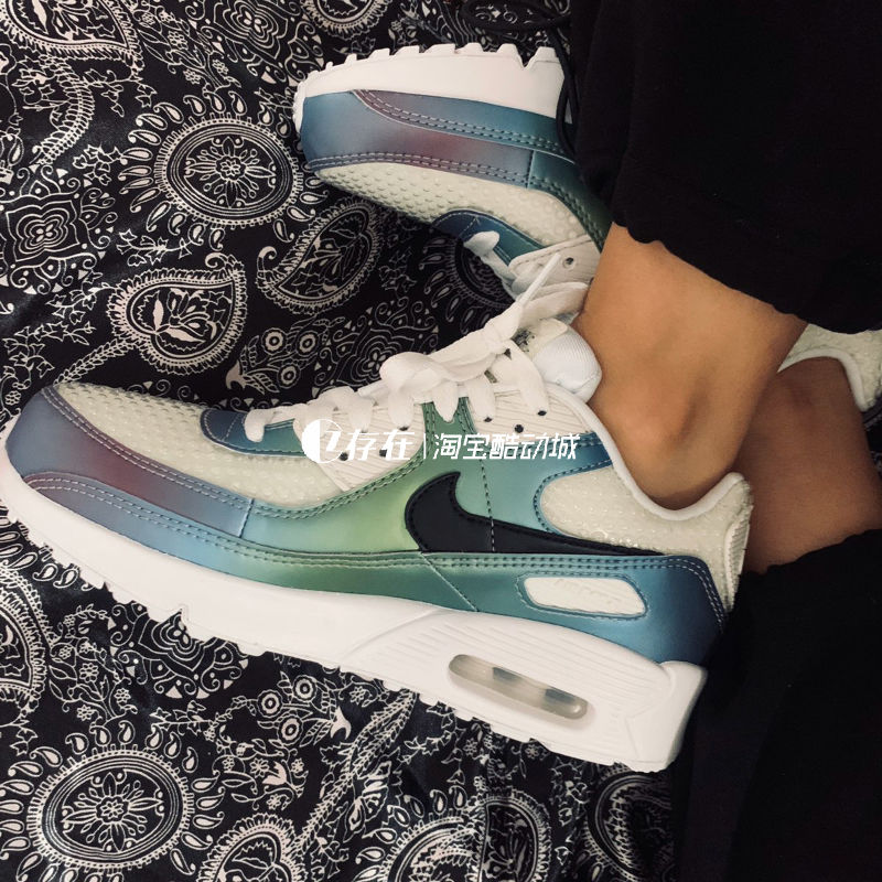 Nike/耐克AIR MAX 90 GS女子气泡蓝绿渐变气垫跑步鞋 CT9631-100-图0