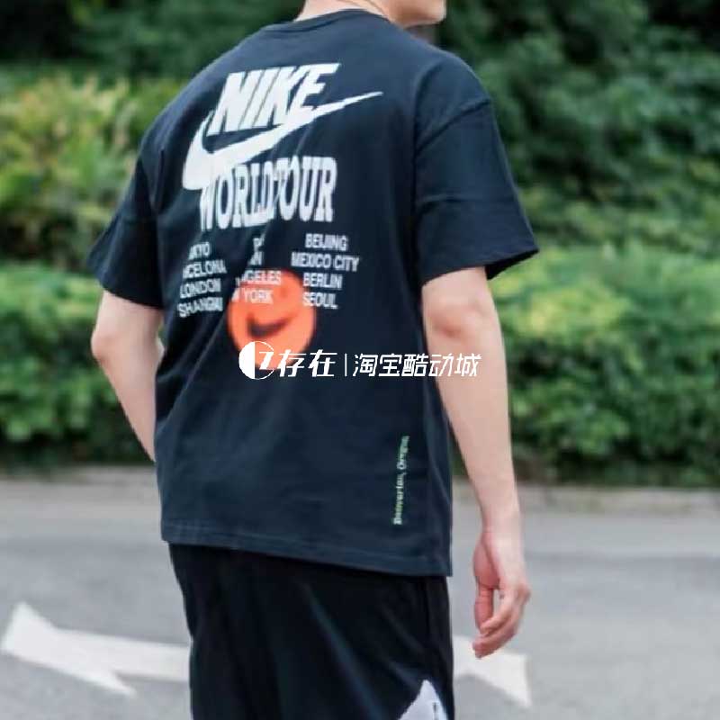 Nike/耐克男女情侣夏季三勾印花纯棉圆领短袖T恤 DR1210-010-100-图1