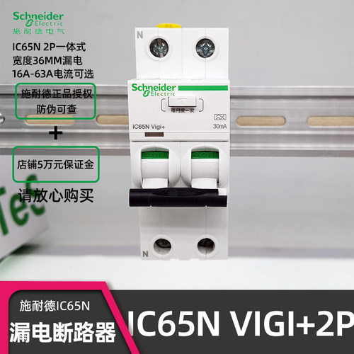 施耐德IC65N VIGI+2P漏电保护一体断路器A9D65216 2P16A 30mA 2位 - 图0