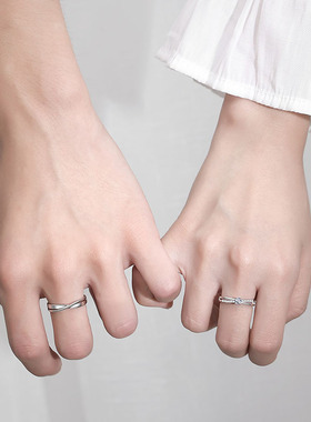 莫比乌斯情侣戒指男女一对开口指环时尚小清新镶钻交织情侣对戒