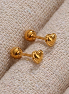 精致简约钛钢拧螺丝耳骨钉 18k金电镀保色设计感耳饰洗澡免摘