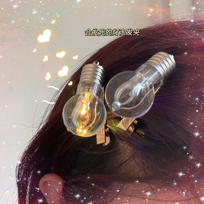 2022新款电灯泡发夹头上蹦迪创意趣味带灯发光发卡边夹鸭嘴夹搞怪,淘宝优惠券,粉丝福利购,淘宝优惠卷