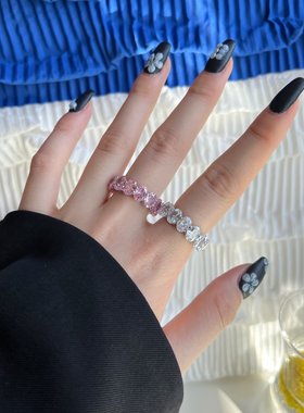 霖琅跨境爆品s925纯银戒指锆石满钻排戒小众高碳指女