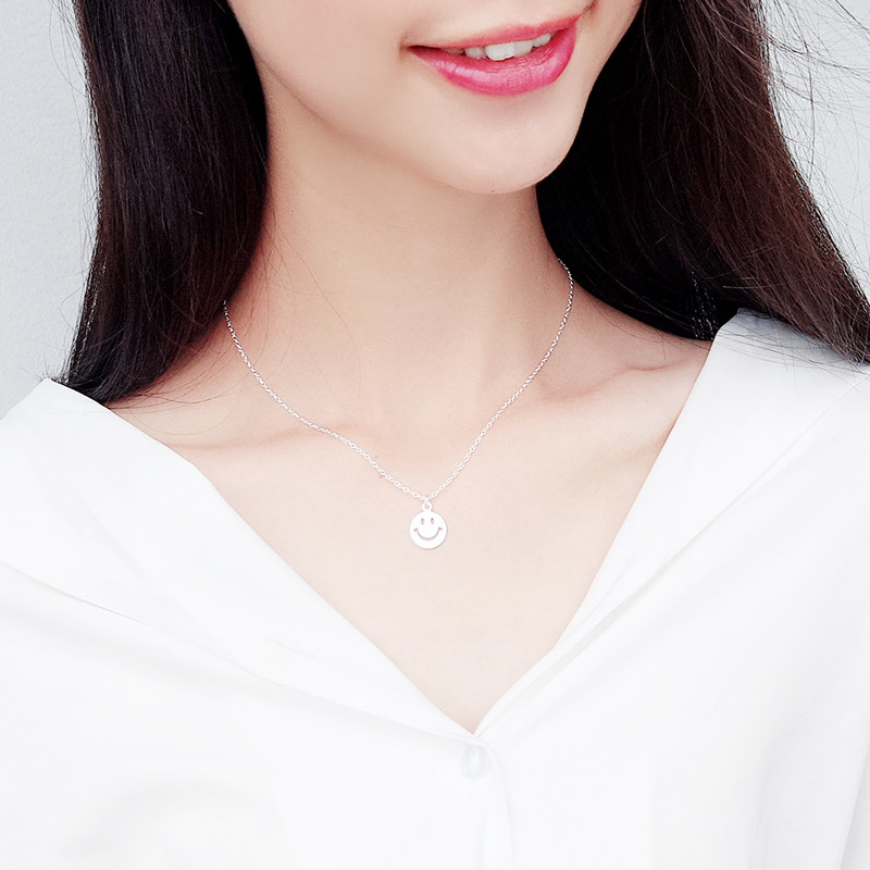 925纯银笑脸女微笑表情韩版锁骨链 凰丽尔项链