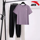 安踏简约运动套装女透气休闲粉色短袖长裤夏季新款学生潮流两件套