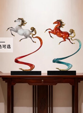 铜新中式红色马摆件客厅玄关电视柜台面酒柜老板办公室高档工艺品
