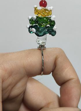 玻璃艺术饰品可爱圣诞树戒指摆件创意饰品新奇手作礼品