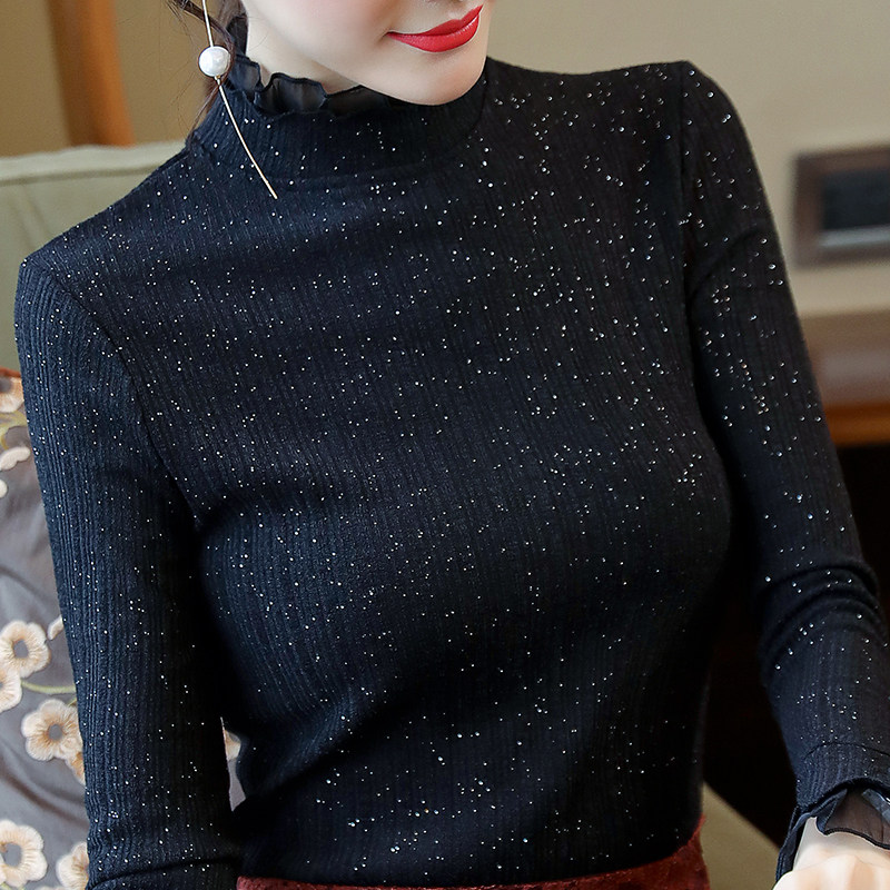 秋装新款蕾丝长袖秋季黑色气质小衫 bomovo蕾丝衫/雪纺衫