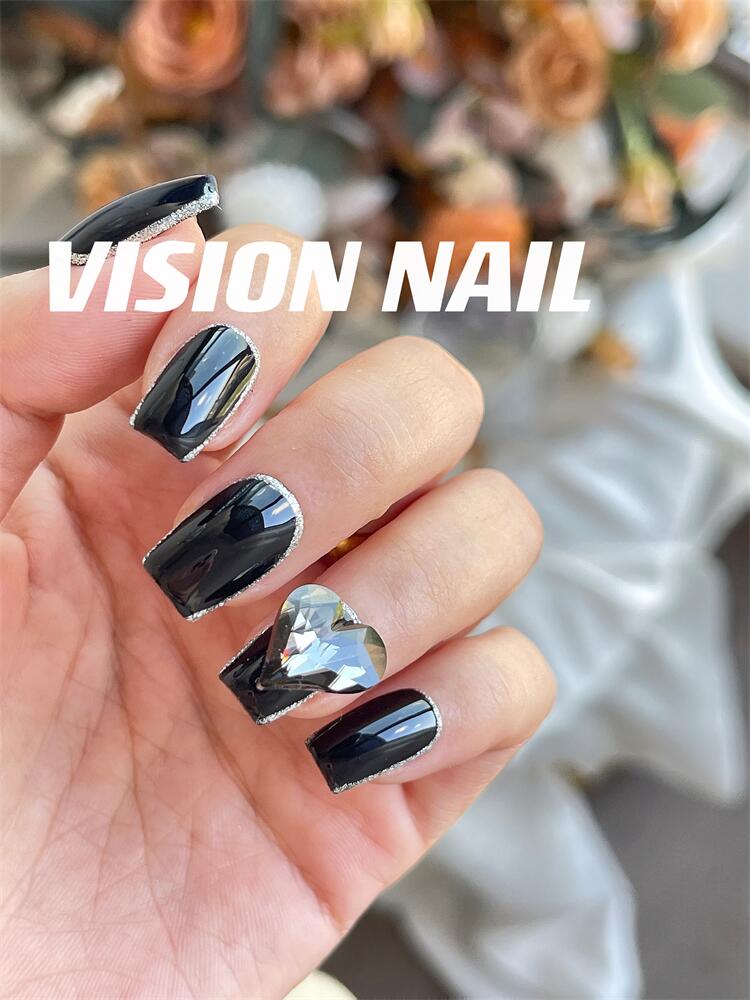 VISION NAIL施华洛黑色美甲贴片成品可拆卸手工穿戴甲片-图0