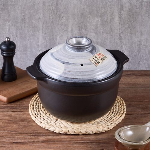 [cocostyle]日本万古烧大容量5L华月大黑砂锅煲汤炖鸡炖肉锅土锅 - 图0