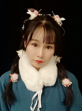 古风汉服发饰可爱毛绒兔子对夹