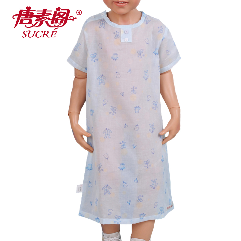 唐素閣兒童寶寶睡裙睡袍居家服睡衣100%純棉超薄單層紗布夏季短袖