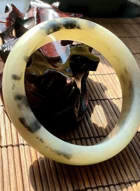 玉之路宽条福镯手镯青花籽料水墨