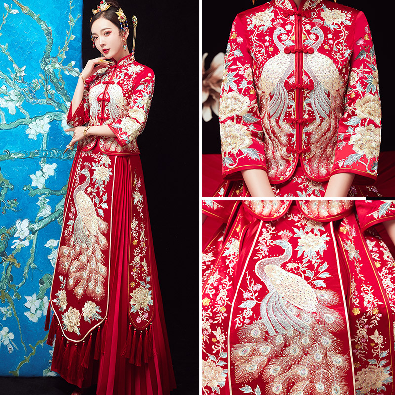 欧蓝洛丝旗舰店秀禾服新款新娘敬酒服夏季薄款结婚秀禾女中式婚纱礼服绣禾服1