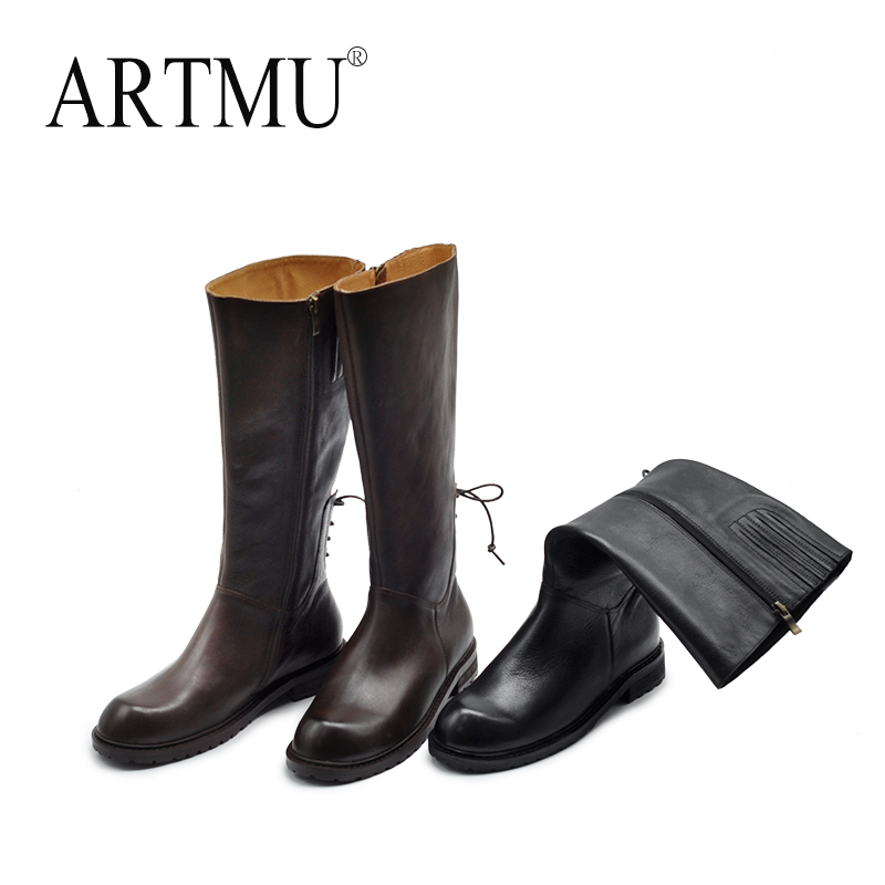 Artmu阿木平底靴子2025新款爆款长靴真皮长筒靴女高筒骑士靴皮靴 - 图1