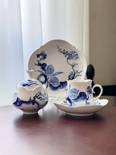德国梅森meissen水墨兰花系列大剪裁手绘咖啡杯餐盘糖罐 - 图1