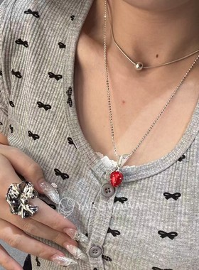 560425韩国东大门LEI通体纯银新款简约百搭草莓手链项链