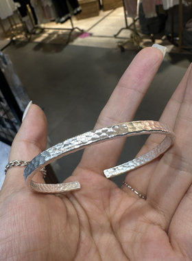 490109韩国东大门momo通体纯银不规则表面手镯