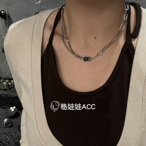 5120317韩国东大门LEI通体纯银新款高级感古典黑玛瑙项链 - 图0