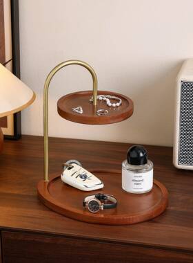 中古风钥匙收纳玄关装饰品摆件入户进门口鞋柜置物架桌面实木托盘