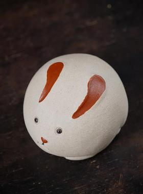 紫砂可爱小兔子摆件创意茶台茶盘装饰品精品茶玩盖置托茶桌小摆件