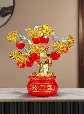 聚宝盆发财树招财聚财摆件入户玄关布置客厅家居装饰乔迁新居礼物