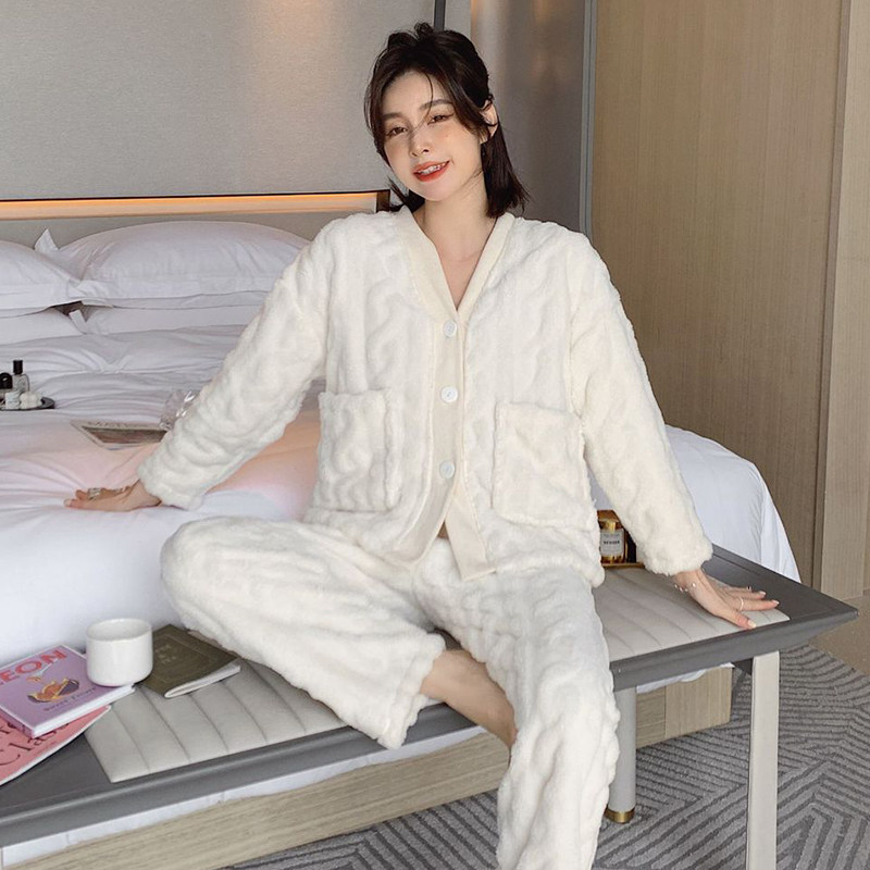 冬季新款法兰绒天加绒珊瑚绒睡衣 皖峰服饰睡衣/家居服套装